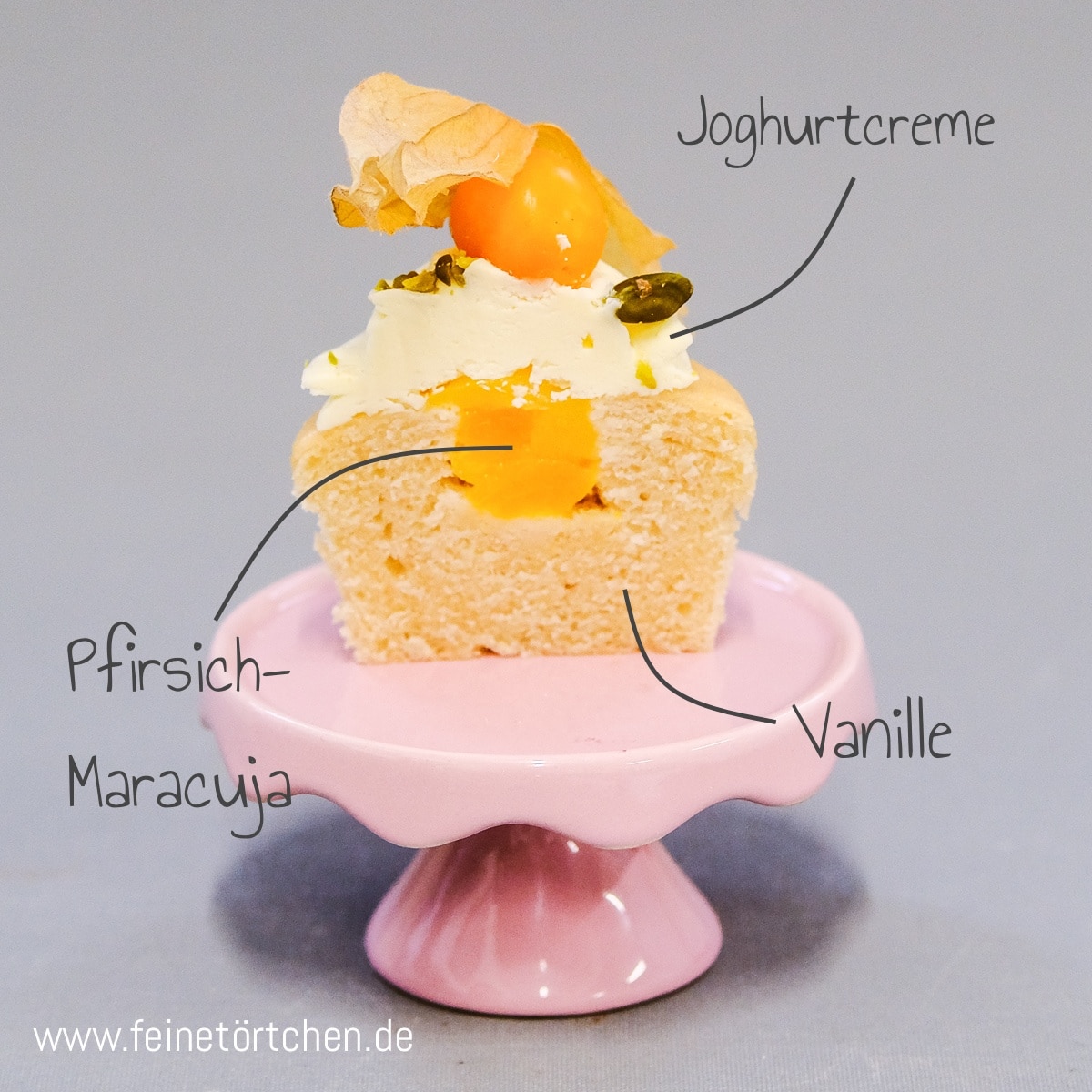 &amp;quot;Pia Peach&amp;quot; Vanille-Pfirsich-Joghurt - Mademoiselle Cupcake Webshop